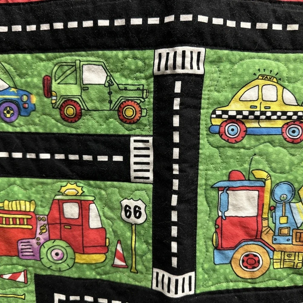 Boys Quilt Handmade Blanket Construction Roads Vehicles ABC 45x39